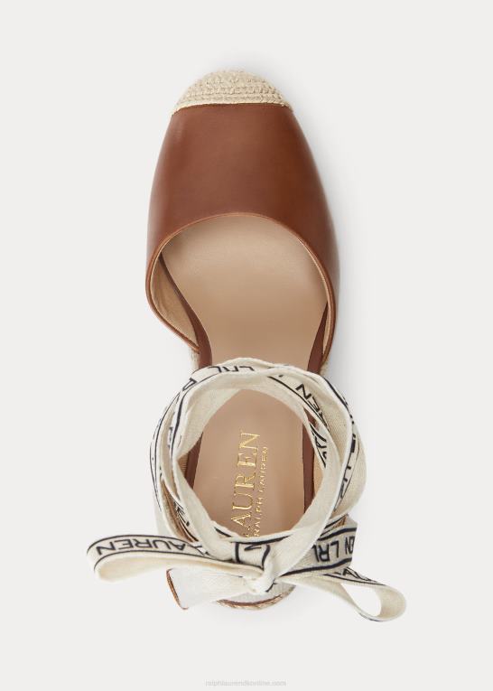dyb sadelbrun Kvinder Ralph Lauren espadrille i paislee læder Z426B5043