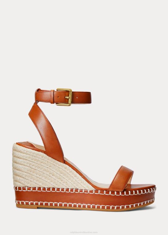 dyb sadelbrun Kvinder Ralph Lauren hilarie espadrille i læder Z426B5045