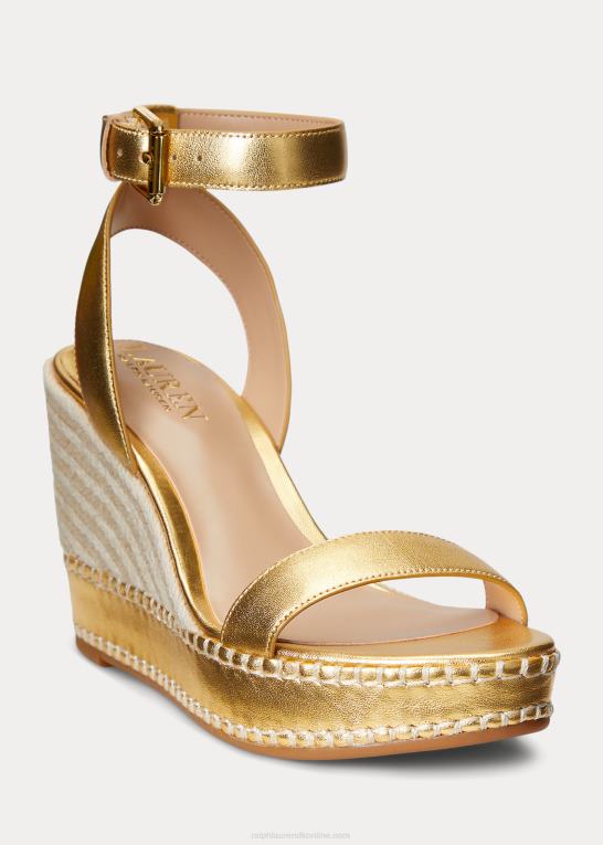 moderne guld Kvinder Ralph Lauren hilarie espadrille i metallisk læder Z426B5041