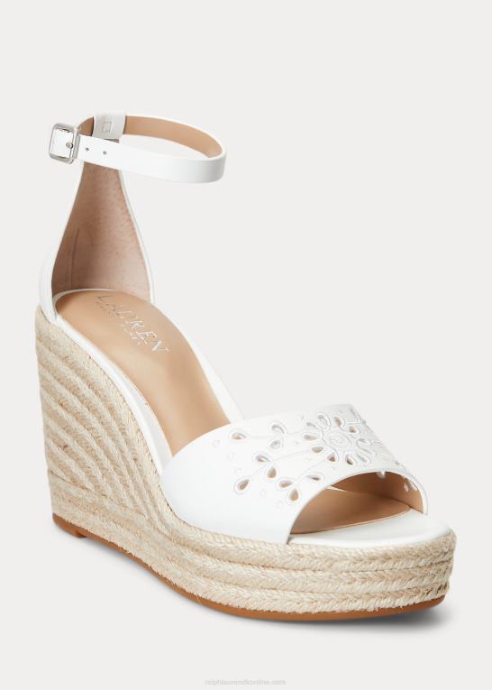 sne hvid Kvinder Ralph Lauren haana eyelet espadrille i nappalæder Z426B5046