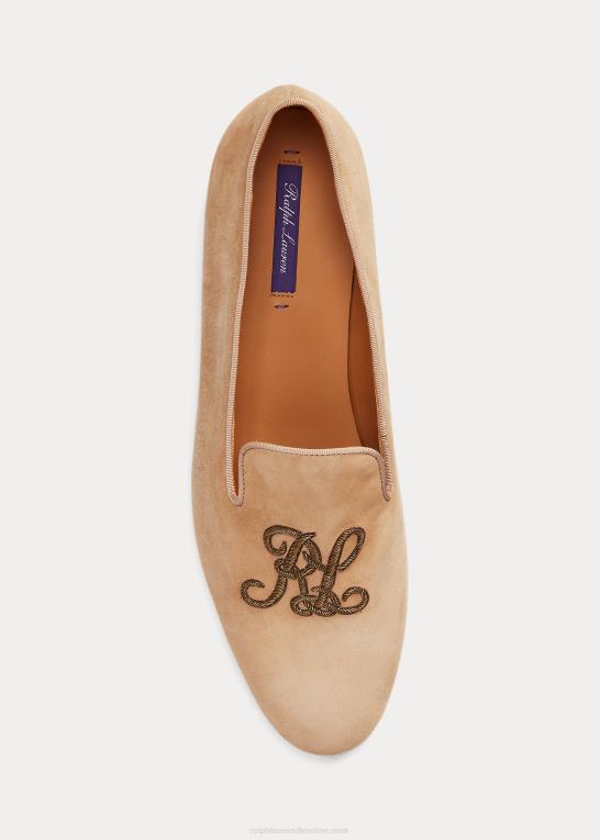 bleg honning Kvinder Ralph Lauren alonzo-broderet hjemmesko i gede-ruskind Z426B9683