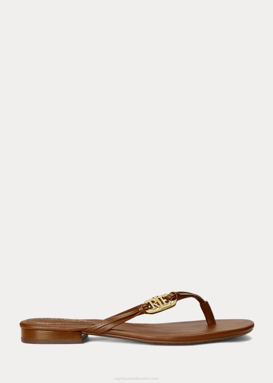 dyb sadelbrun Kvinder Ralph Lauren emalia nappa læder flip-flop Z426B9605