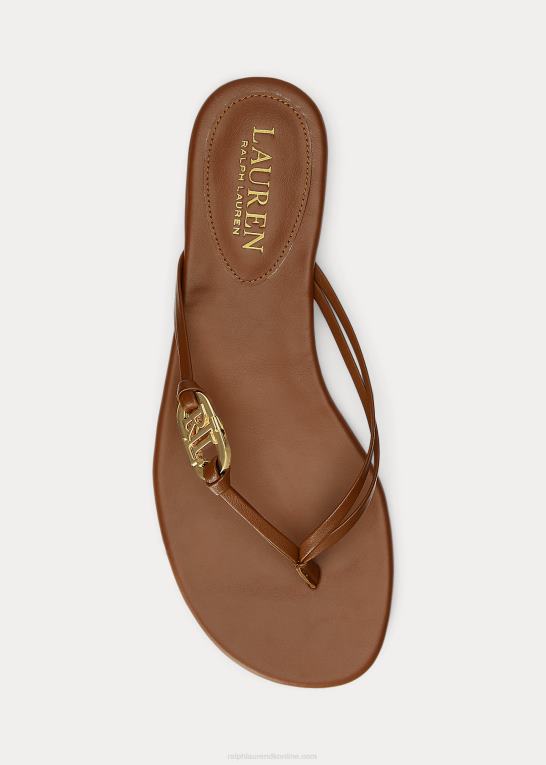 dyb sadelbrun Kvinder Ralph Lauren emalia nappa læder flip-flop Z426B9605