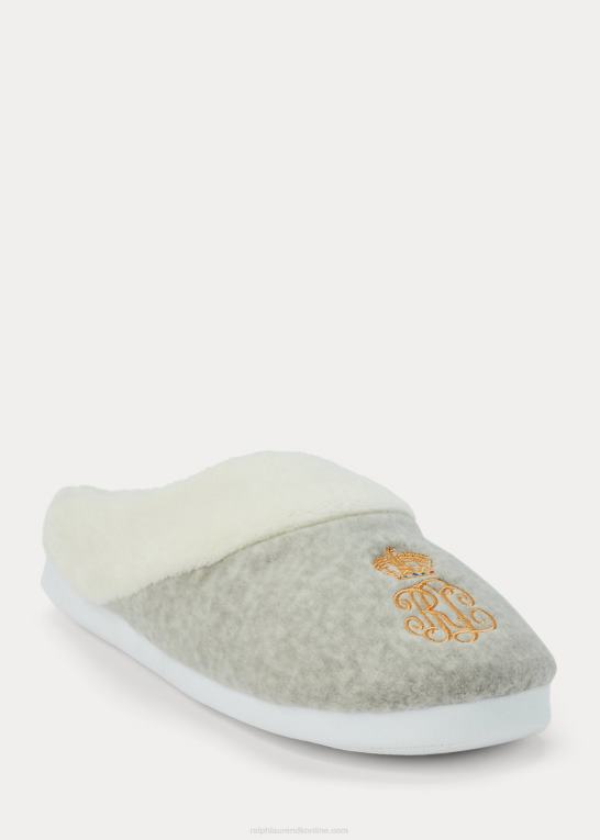 grå lyng Kvinder Ralph Lauren fleece logo hjemmesko Z426B9719