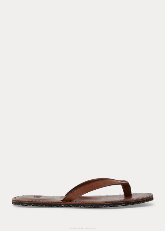mørkebrun Kvinder Ralph Lauren læder flip-flop Z426B4983