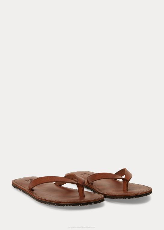 mørkebrun Kvinder Ralph Lauren læder flip-flop Z426B4983