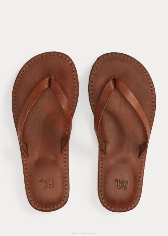 mørkebrun Kvinder Ralph Lauren læder flip-flop Z426B4983