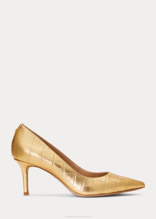 moderne guld Kvinder Ralph Lauren lanette pumpe i metallisk præget læder Z426B5129