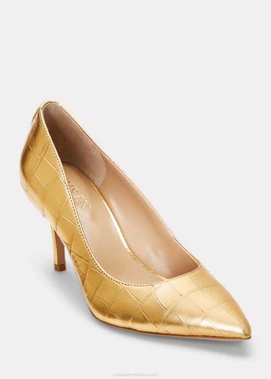 moderne guld Kvinder Ralph Lauren lanette pumpe i metallisk præget læder Z426B5129