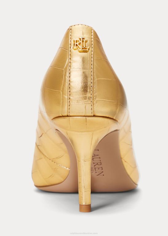 moderne guld Kvinder Ralph Lauren lanette pumpe i metallisk præget læder Z426B5129