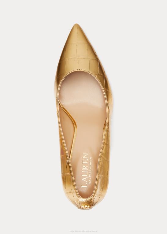 moderne guld Kvinder Ralph Lauren lanette pumpe i metallisk præget læder Z426B5129