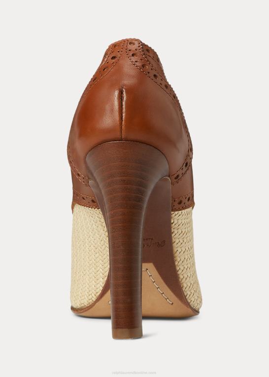 natur/guld Kvinder Ralph Lauren cerri raffia & poleret kalveskindspumpe Z426B9703