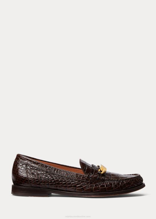 chokolade Kvinder Ralph Lauren loafer med polo id krokodillepræget Z426B9616