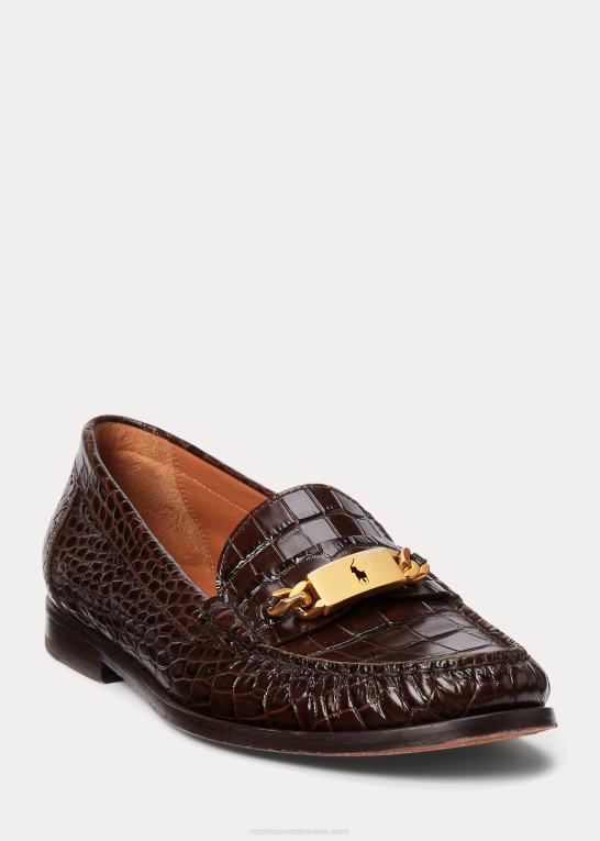 chokolade Kvinder Ralph Lauren loafer med polo id krokodillepræget Z426B9616