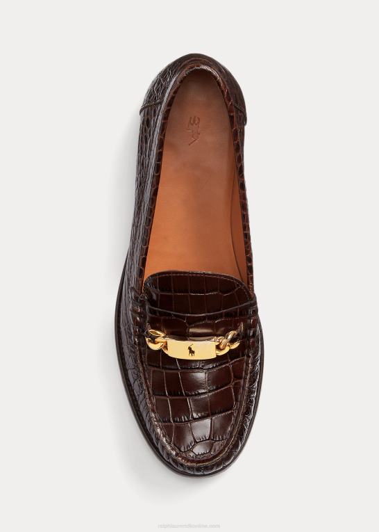 chokolade Kvinder Ralph Lauren loafer med polo id krokodillepræget Z426B9616