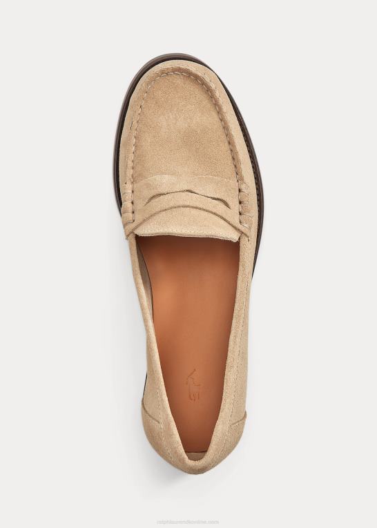 klitbrun Kvinder Ralph Lauren penny loafer i ruskind i kalveskind Z426B9608