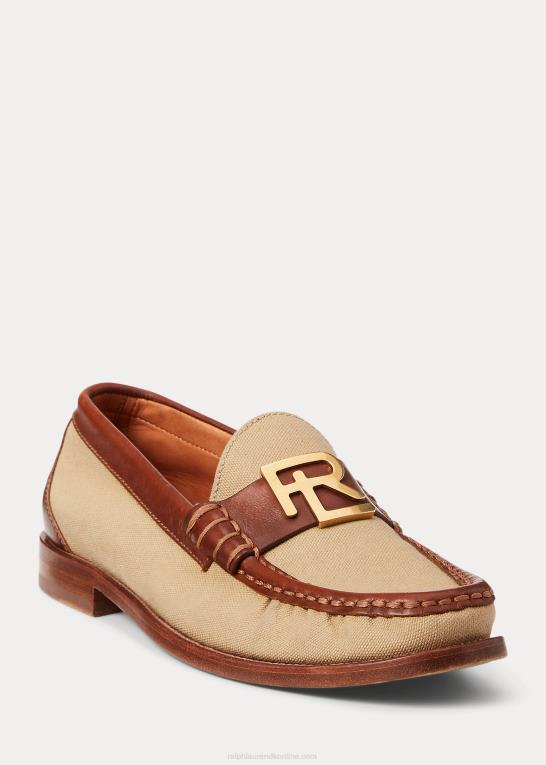 natur/rl guld Kvinder Ralph Lauren harlan canvas & kalveskinds loafer Z426B9689