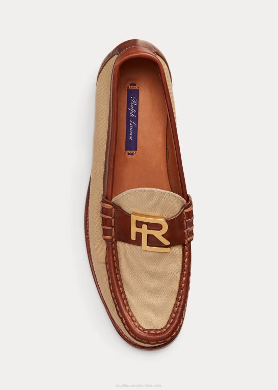 natur/rl guld Kvinder Ralph Lauren harlan canvas & kalveskinds loafer Z426B9689