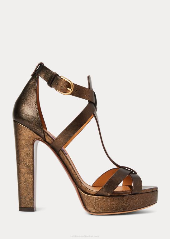 bronze Kvinder Ralph Lauren dakota metallisk kalveskindssandal Z426B9648