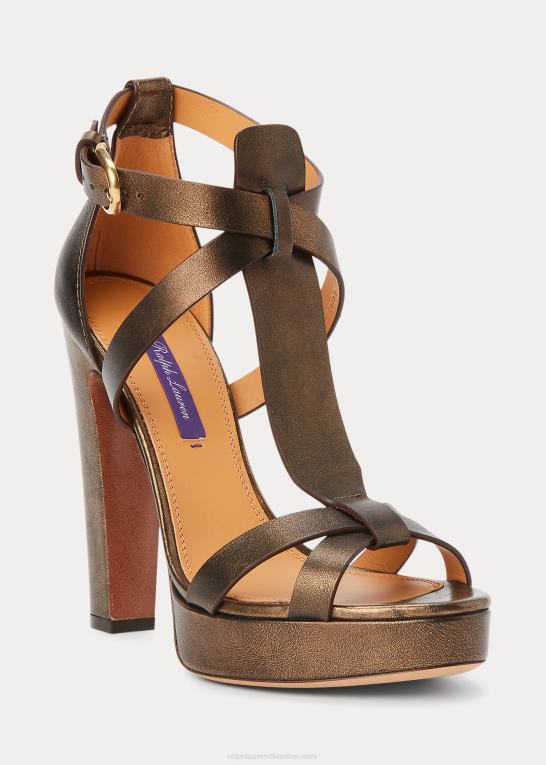 bronze Kvinder Ralph Lauren dakota metallisk kalveskindssandal Z426B9648
