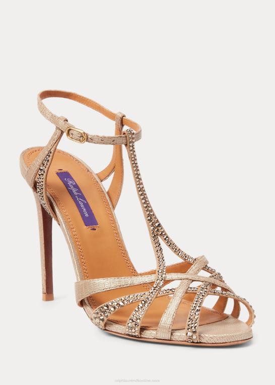 champagne Kvinder Ralph Lauren brønd udsmykket ruskind & læder sandal Z426B9650