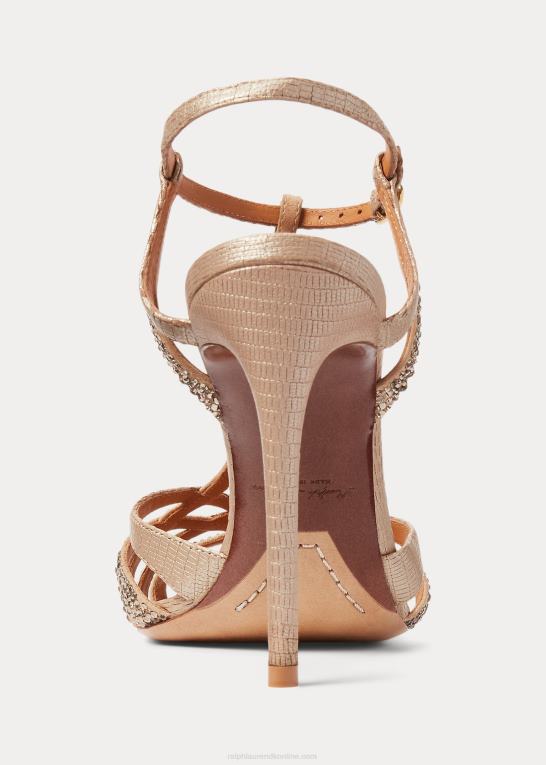 champagne Kvinder Ralph Lauren brønd udsmykket ruskind & læder sandal Z426B9650