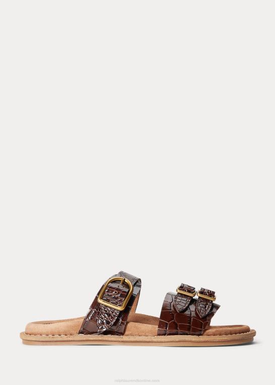 chokolade Kvinder Ralph Lauren ezra krokodillepræget lædersandal Z426B4967