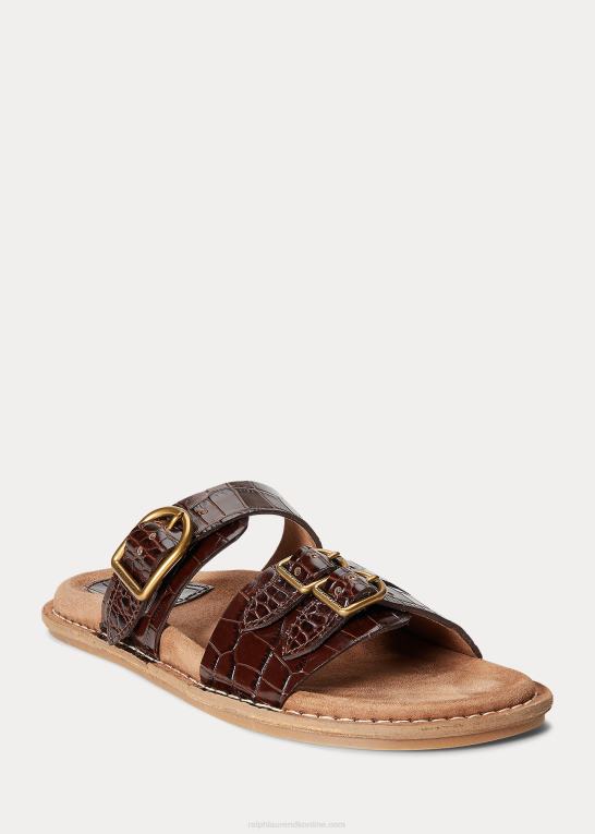 chokolade Kvinder Ralph Lauren ezra krokodillepræget lædersandal Z426B4967