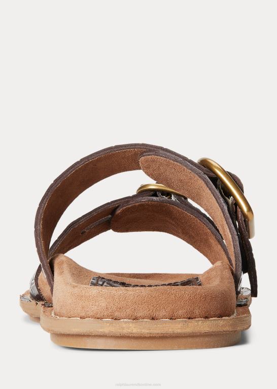 chokolade Kvinder Ralph Lauren ezra krokodillepræget lædersandal Z426B4967