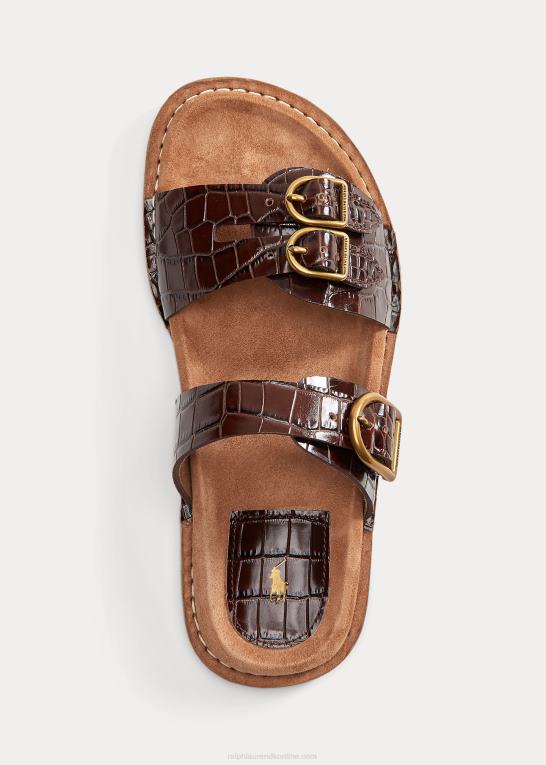 chokolade Kvinder Ralph Lauren ezra krokodillepræget lædersandal Z426B4967