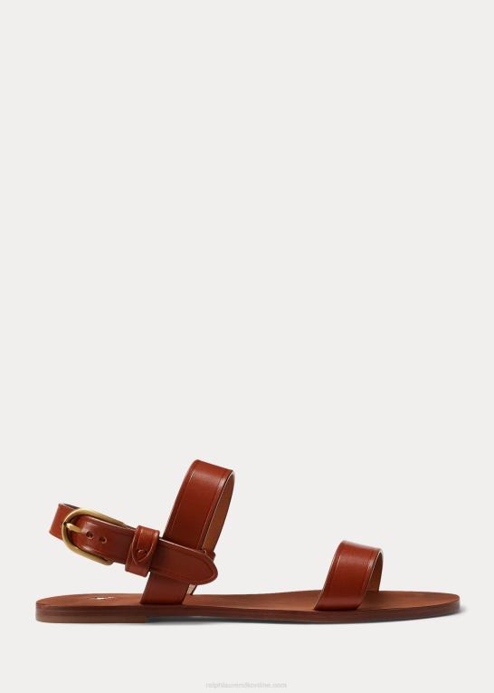 cuoio Kvinder Ralph Lauren flad kalveskindssandal Z426B4963
