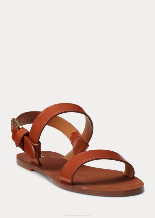 cuoio Kvinder Ralph Lauren flad kalveskindssandal Z426B4963