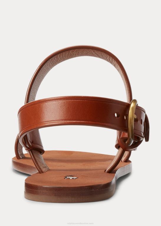 cuoio Kvinder Ralph Lauren flad kalveskindssandal Z426B4963