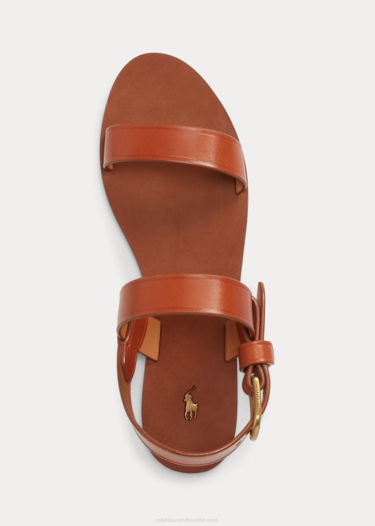 cuoio Kvinder Ralph Lauren flad kalveskindssandal Z426B4963