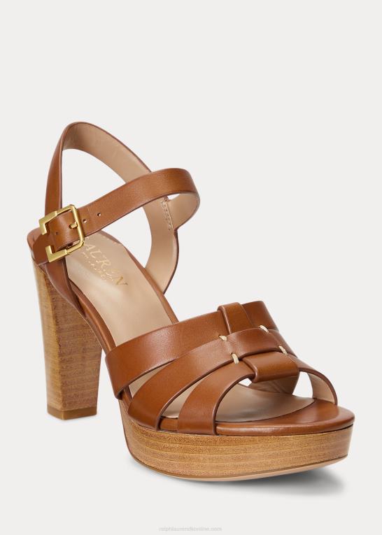 dyb sadelbrun Kvinder Ralph Lauren soffia sandal i poleret læder Z426B4997