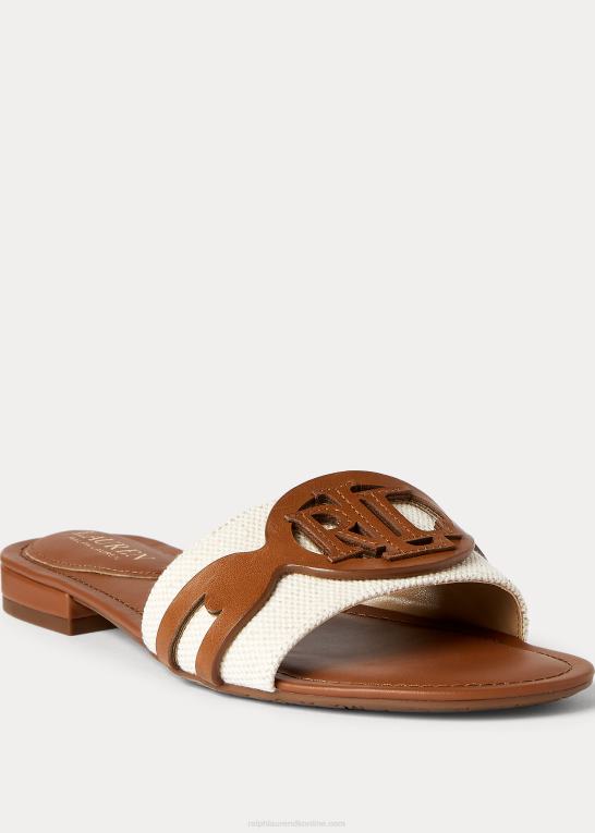 naturlig/dyb sadelbrun Kvinder Ralph Lauren alegra kanvas-lædersandal Z426B4989
