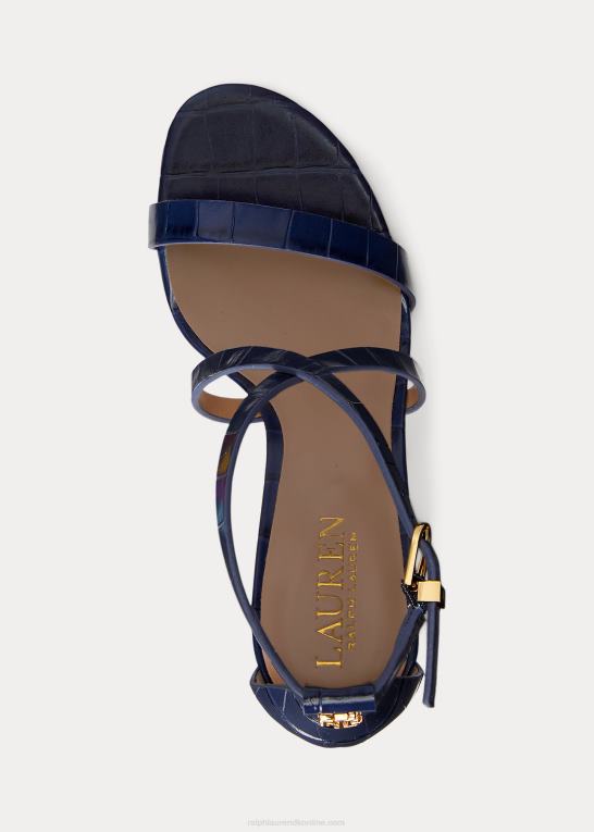 raffineret flåde Kvinder Ralph Lauren gabriel sandal i præget læder Z426B5016
