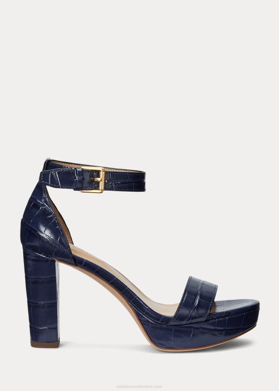 raffineret flåde Kvinder Ralph Lauren sylvia krokodillepræget lædersandal Z426B5004