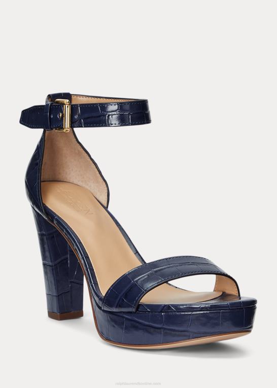 raffineret flåde Kvinder Ralph Lauren sylvia krokodillepræget lædersandal Z426B5004