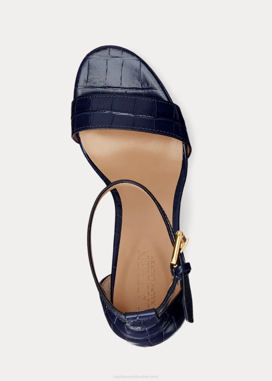 raffineret flåde Kvinder Ralph Lauren sylvia krokodillepræget lædersandal Z426B5004