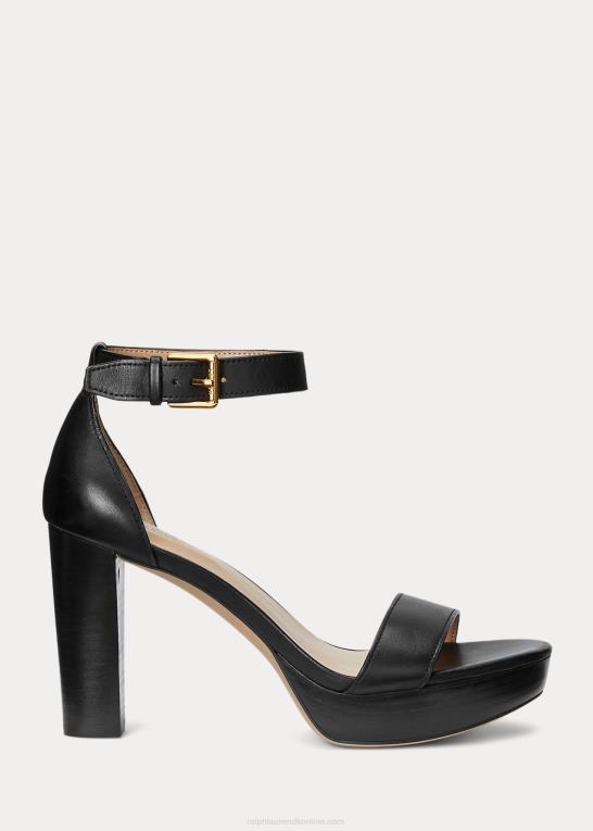 sort Kvinder Ralph Lauren Sylvia sandal i poleret læder Z426B5021