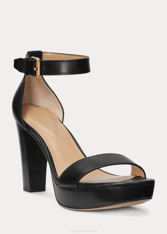 sort Kvinder Ralph Lauren Sylvia sandal i poleret læder Z426B5021