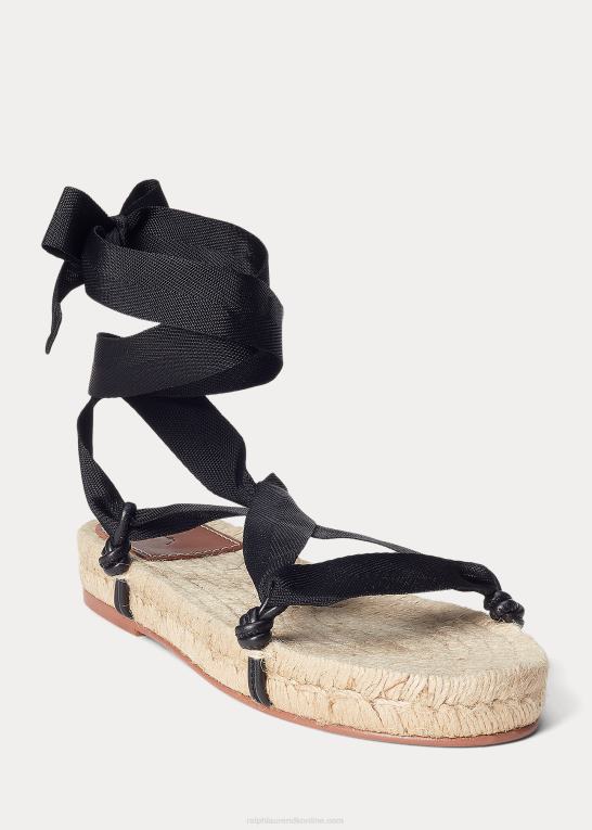 sort Kvinder Ralph Lauren espadrillesandaler med snørebånd Z426B4966