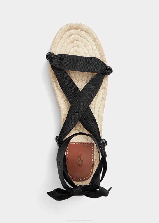 sort Kvinder Ralph Lauren espadrillesandaler med snørebånd Z426B4966