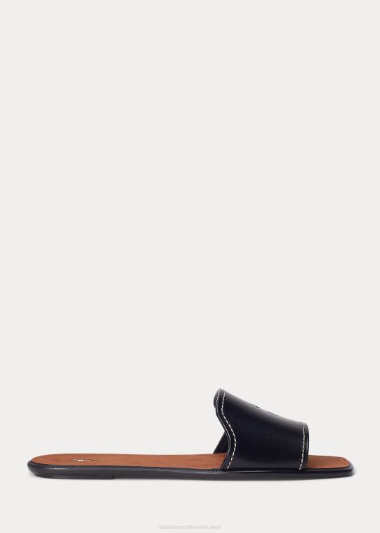 sort Kvinder Ralph Lauren glidesandal i læder fra vachetta Z426B4969