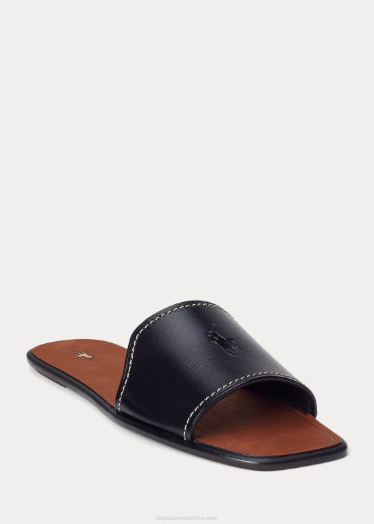 sort Kvinder Ralph Lauren glidesandal i læder fra vachetta Z426B4969