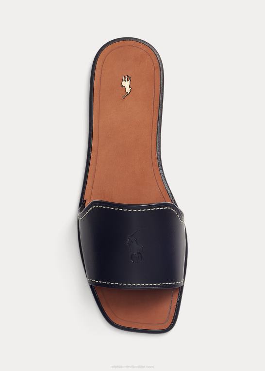 sort Kvinder Ralph Lauren glidesandal i læder fra vachetta Z426B4969