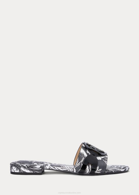 sort hvid Kvinder Ralph Lauren alegra blomstret slidesandal i læder Z426B4990