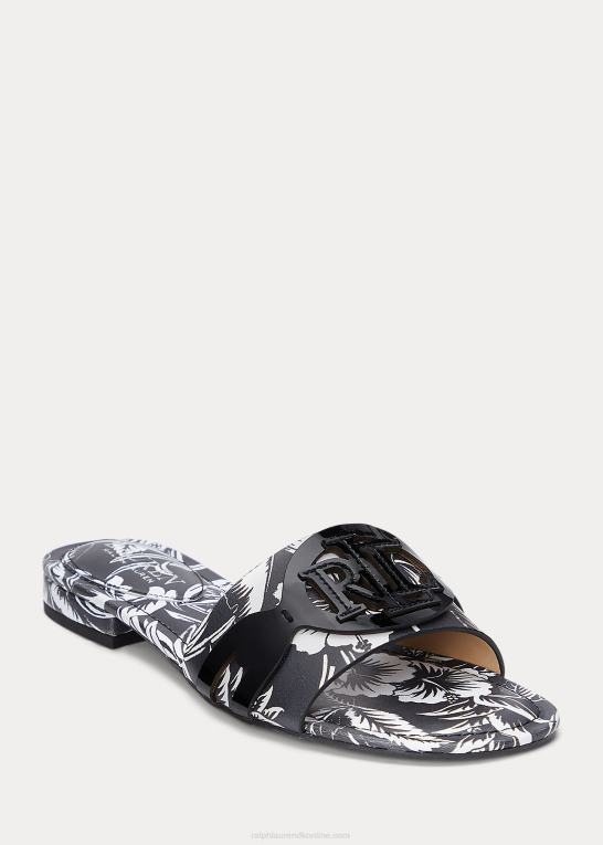 sort hvid Kvinder Ralph Lauren alegra blomstret slidesandal i læder Z426B4990
