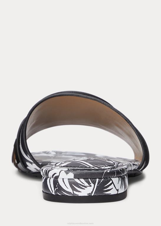 sort hvid Kvinder Ralph Lauren alegra blomstret slidesandal i læder Z426B4990